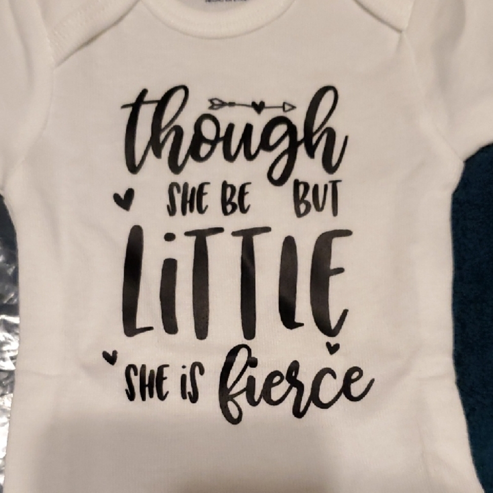 New Gerber White Newborn Onesie - Though She Be But Little She Is Fierce